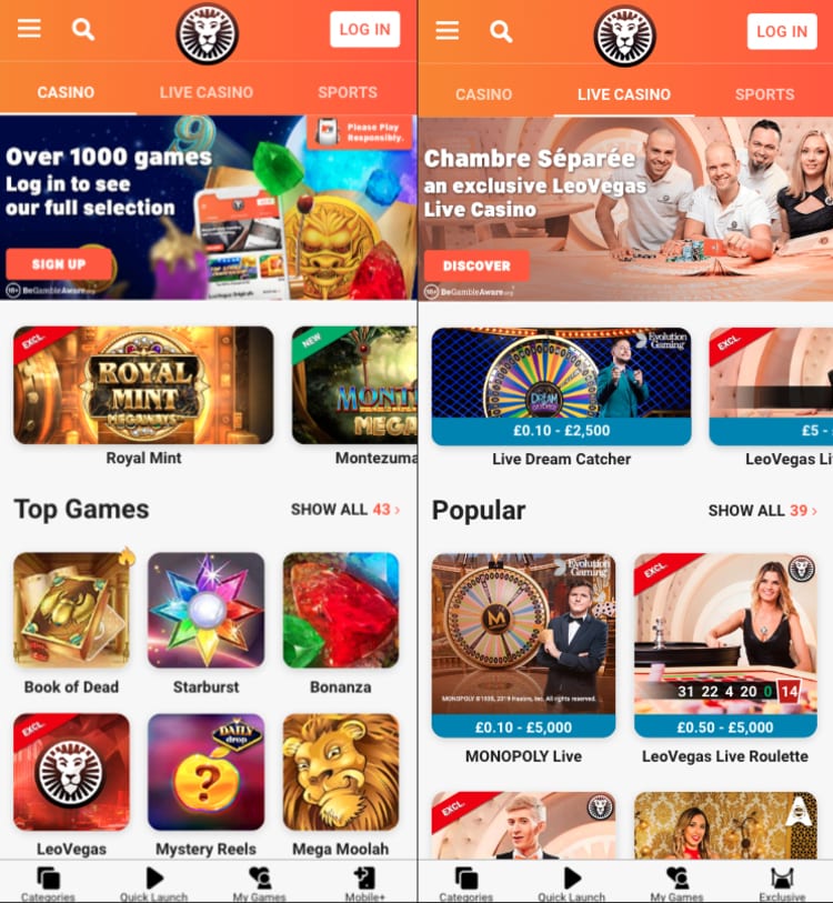 leovegas casino screenshot