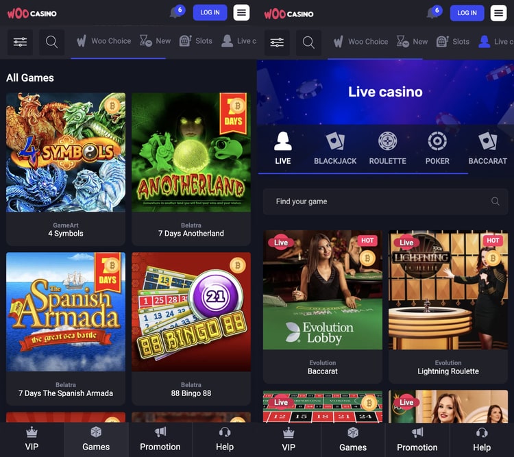 woocasino screenshot