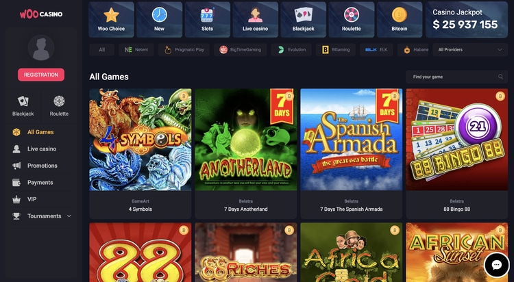 woocasino screenshot