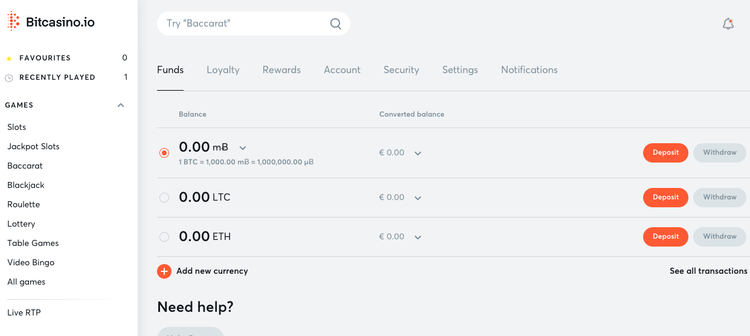 deposit with bitcoin