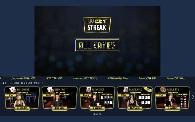 luckystreak live casino lobby