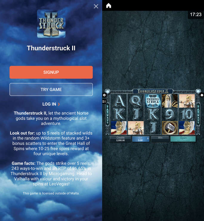 thunderstruck II microgaming mobile slot