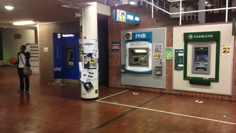 FNB and Nedbank ATMs in a university building in Cape Town