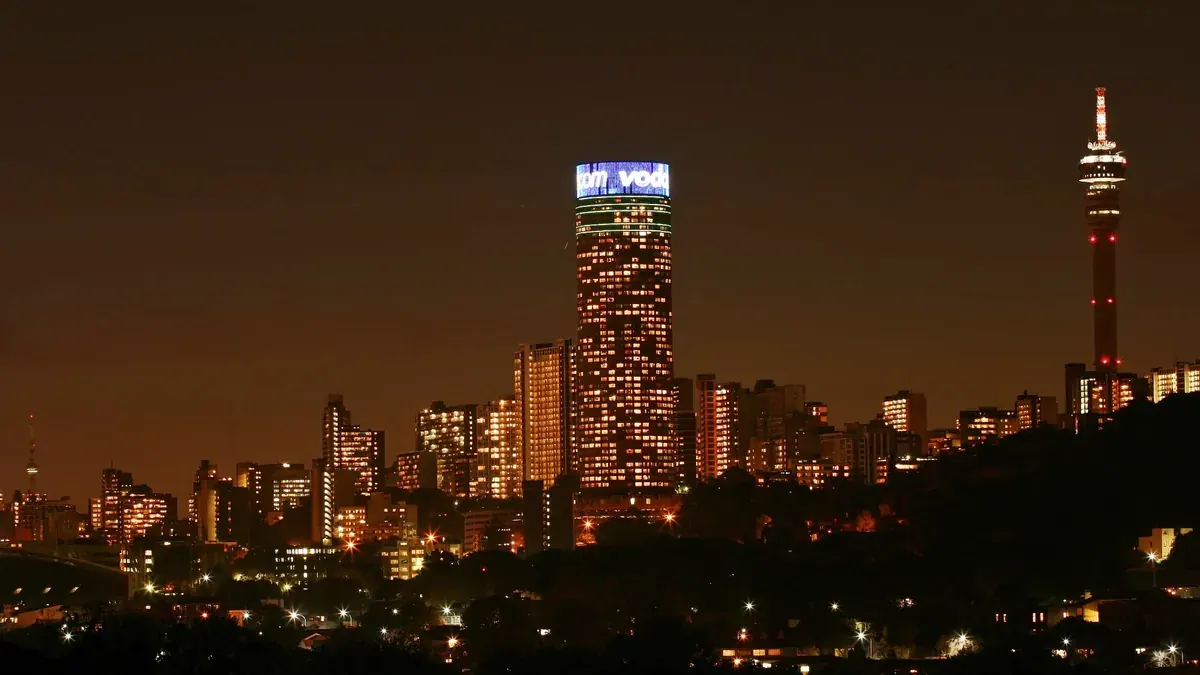 Johannesburg skyline at night with Ponte Tower and the Hillbrow Tower