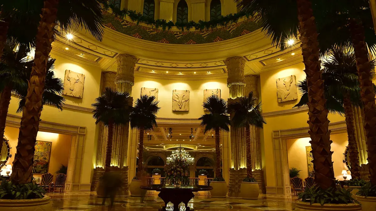 Palm-lined lobby of the Palace of the Lost City at Sun City